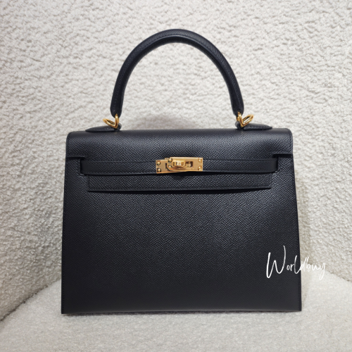 Hermes Kelly 25 黑色金扣