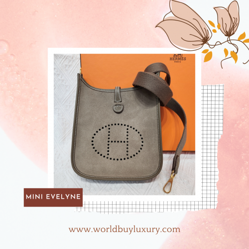 Hermes Mini Evelyne 麂皮 大象灰金扣