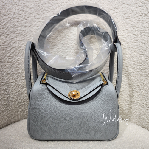 Hermes Mini Lindy II 8U 冰川藍金扣 