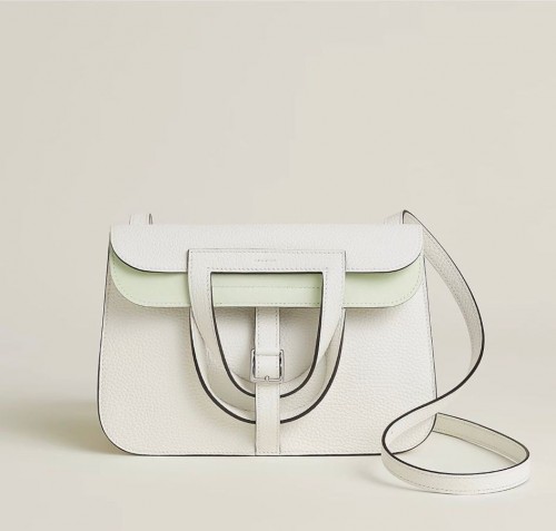 Hermes Halzan 25 New White 併汽泡綠銀扣