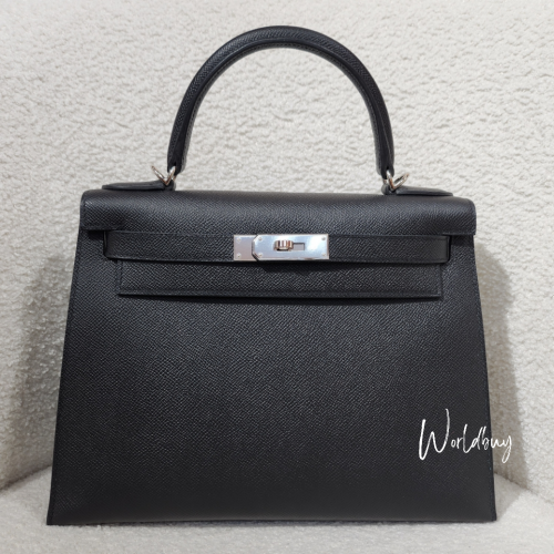 Hermes Kelly 28 黑色銀扣