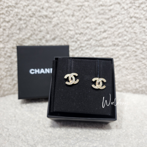 Chanel 經典迷你LOGO耳環 - 金色