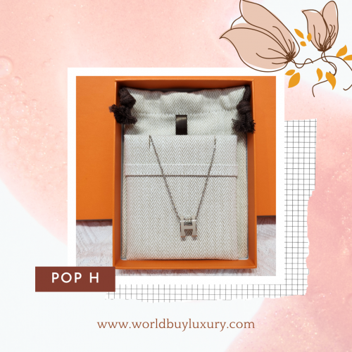 Hermes POP H Pendant 奶茶色銀頸鏈